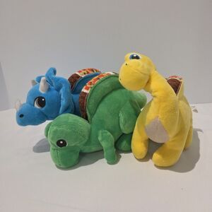 Lot Of 3 Ideal Toys Direct Taco Dinosaurs Blue Yellow Green Stuffed Animal Plush